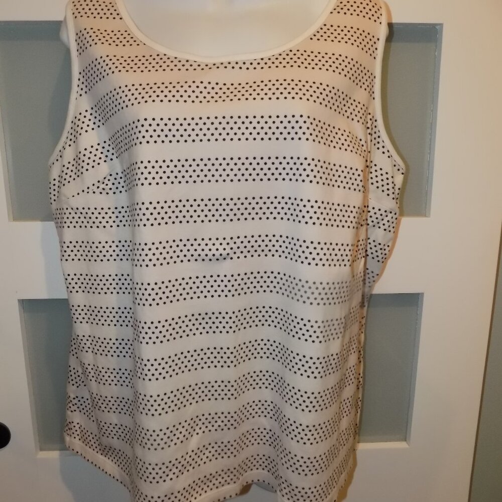 Lands' End Ivory W/Black Polka Dot Tank Top Size 2X Women's